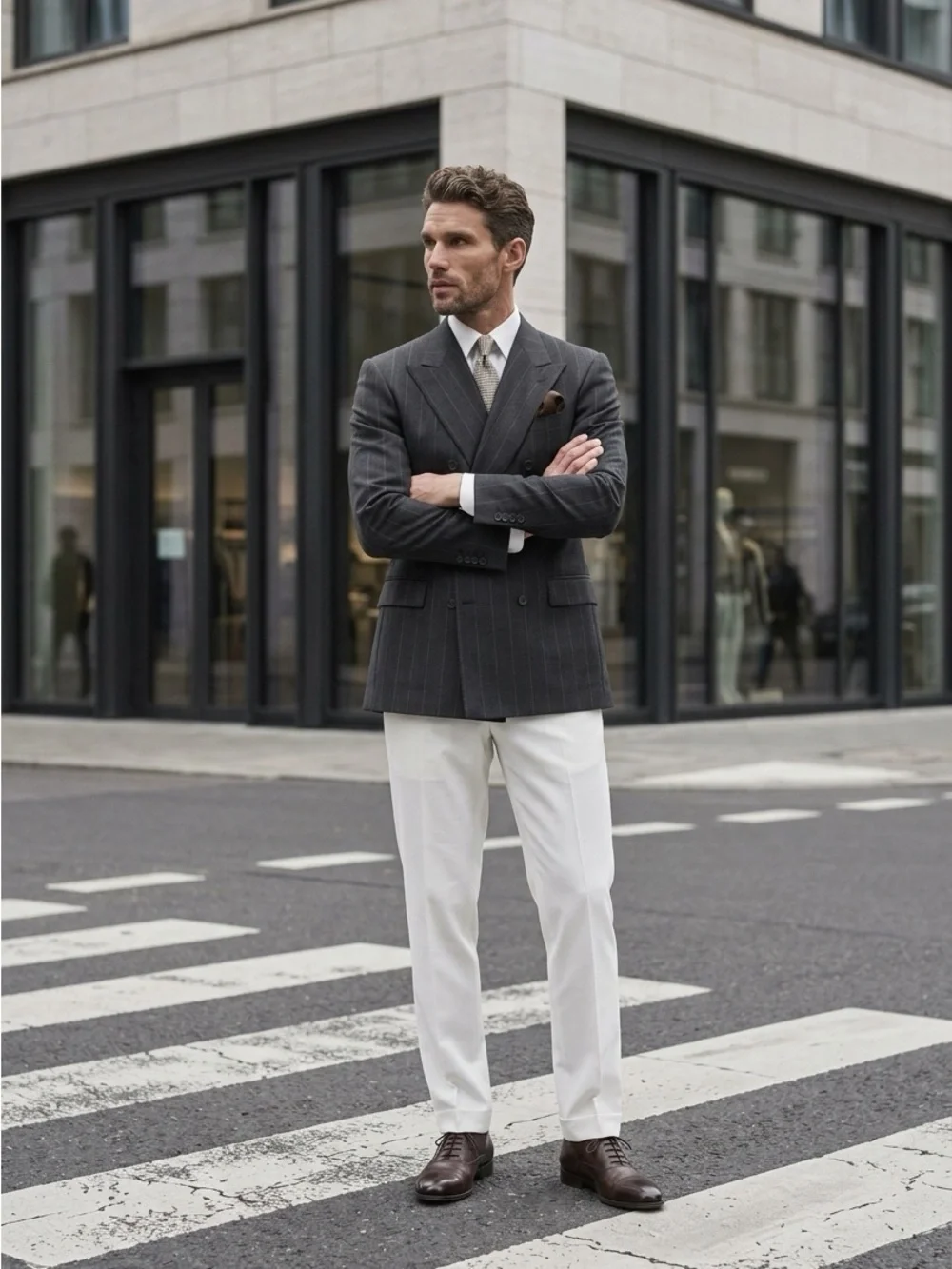 Men's Double-Breasted Navy Pinstripe Blazer
